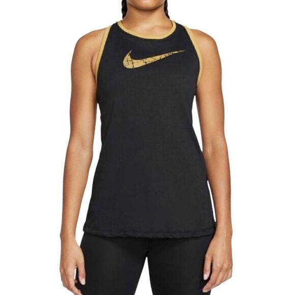 Nike Womens Tank Top Black Gold Dri Fit Athletic Running Shirt Small - Picture 3 of 7
